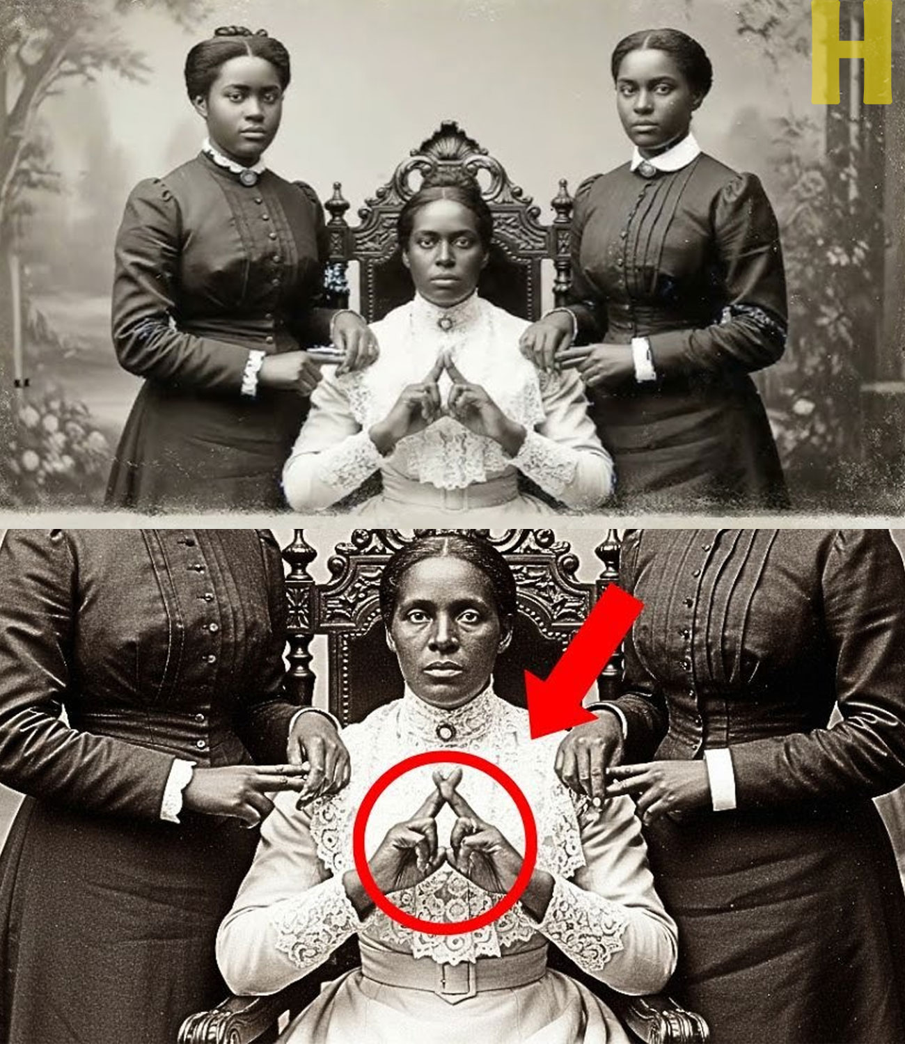 It was just a portrait of a mother and her daughters — but look more closely at their hands.